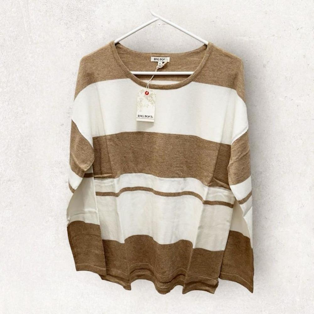 Z SUPPLY Rag Poets Women's Striped Sweater Brown Size M Soft Loose Light Knit‎
